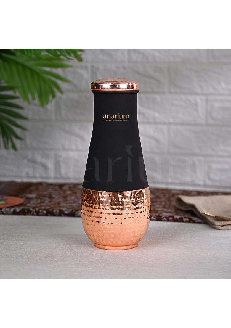 Artarium Pure Copper Jar Hammered Design Small Bottle Tulip Shaped Copper Pot Pure | 1 L | 1.1 Qt - Indya