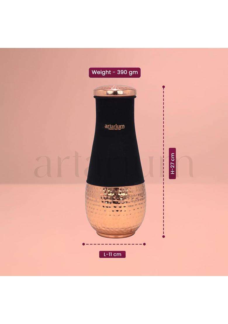 Artarium Pure Copper Jar Hammered Design Small Bottle Tulip Shaped Copper Pot Pure | 1 L | 1.1 Qt - Indya