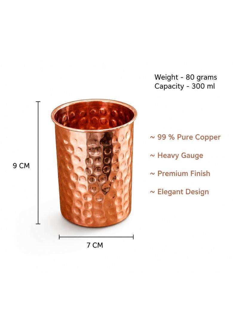 SHAAN mfg. Pure Copper Hammered Design Tumbler with Ayurvedic Health Benefits | 300 ml | 10.1 fl oz | Pack of 6 - Indya