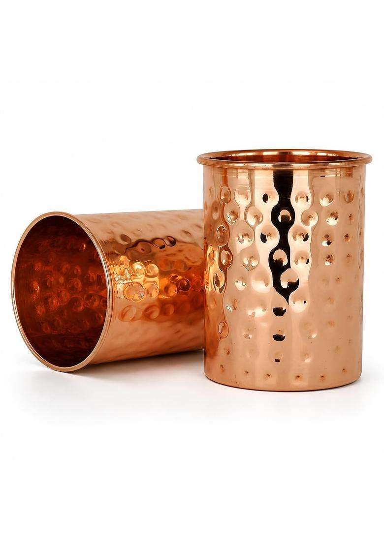 SHAAN mfg. Pure Copper Hammered Design Tumbler with Ayurvedic Health Benefits | 300 ml | 10.1 fl oz | Pack of 6 - Indya