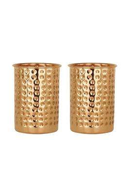 Taluka With T Logo Taluka Traditional Handmade Hammered Pure Copper Glass Cup Volume Water Storage | 350 ml | 11.8 fl oz | 2-Piece Set