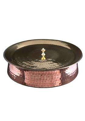 SHAAN mfg. Copper Lagan with Lid for Cooking | 3 L | 3.2 Qt | Handcrafted | Hammered Finish