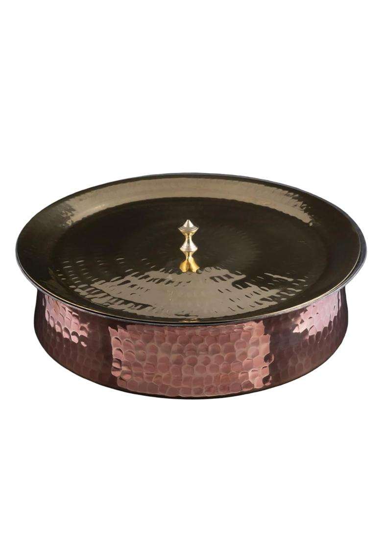 SHAAN mfg. Copper Lagan with Lid for Cooking | 3 L | 3.2 Qt | Handcrafted | Hammered Finish - Indya