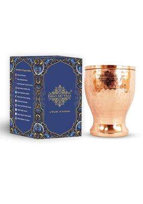 INDIAN ART VILLA Hammered Copper Goblet Glass Tumbler with Coaster | 350 ml | 11.8 fl oz