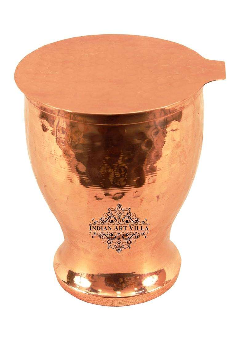 INDIAN ART VILLA Hammered Copper Goblet Glass Tumbler with Coaster | 350 ml | 11.8 fl oz - Indya