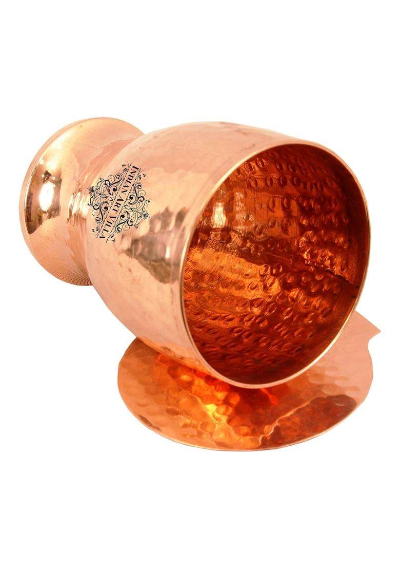 INDIAN ART VILLA Hammered Copper Goblet Glass Tumbler with Coaster | 350 ml | 11.8 fl oz - Indya