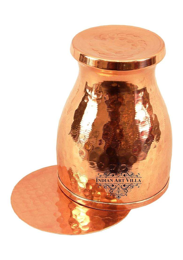 INDIAN ART VILLA Hammered Copper Goblet Glass Tumbler with Coaster | 350 ml | 11.8 fl oz - Indya