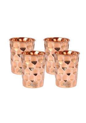 Taluka 3.8 X 2.8 Inch Hammered Diamond Copper Glass Tumble | 300 ml | 10.1 fl oz | 3.8 Inch | 4-Piece Set