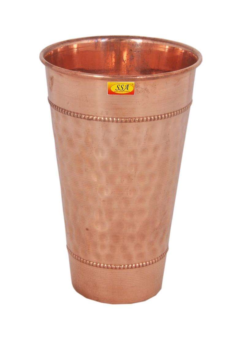 SHIV SHAKTI ARTS Hammered Copper Glass Big Lassi Glass Tumbler Cup with 2 Rings | 650 ml | 22 fl oz - Indya