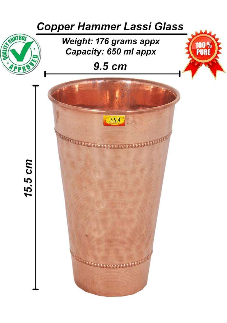 SHIV SHAKTI ARTS Hammered Copper Glass Big Lassi Glass Tumbler Cup with 2 Rings | 650 ml | 22 fl oz - Indya
