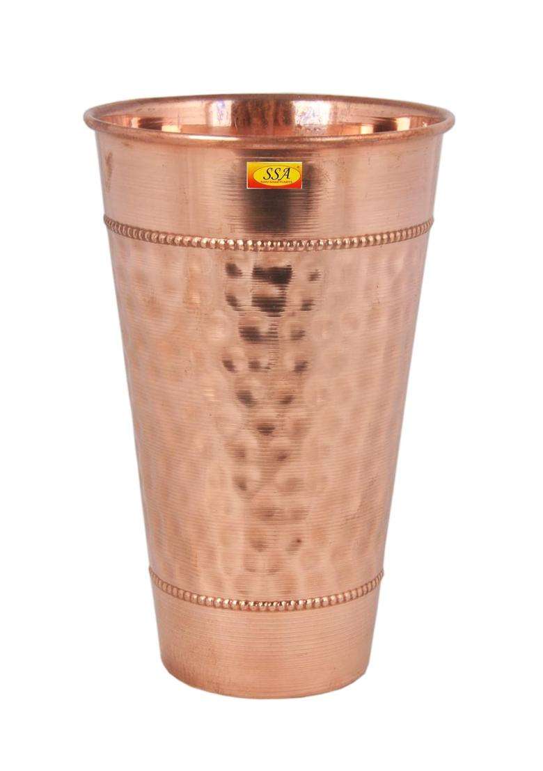 SHIV SHAKTI ARTS Hammered Copper Glass Big Lassi Glass Tumbler Cup with 2 Rings | 650 ml | 22 fl oz - Indya