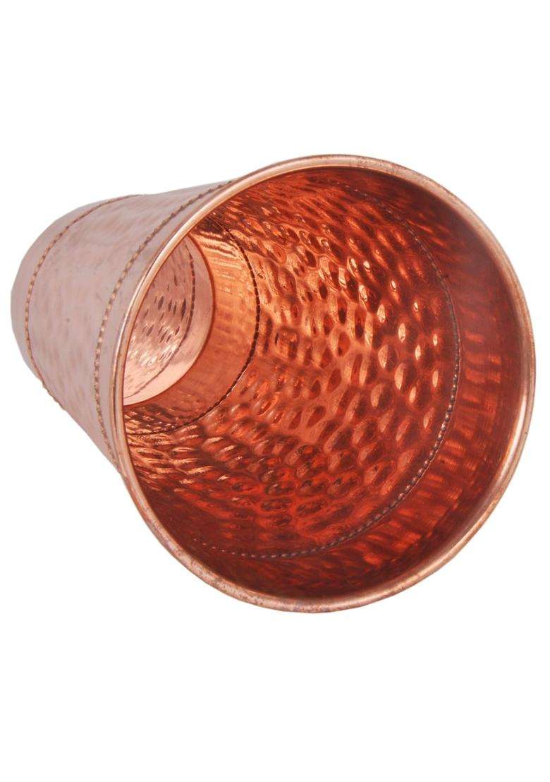 SHIV SHAKTI ARTS Hammered Copper Glass Big Lassi Glass Tumbler Cup with 2 Rings | 650 ml | 22 fl oz - Indya