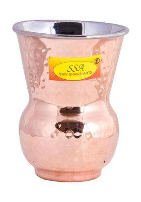 SHIV SHAKTI ARTS Steel Copper Muglai Matka Clay Water Pot Glass Tumbler Hammered Design | 400 ml | 13.5 fl oz