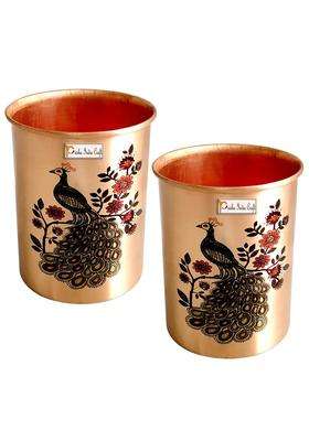 Prisha India Craft Printed Copper Glass Tumbler | 300 ml | 10.1 fl oz | Pack of 2