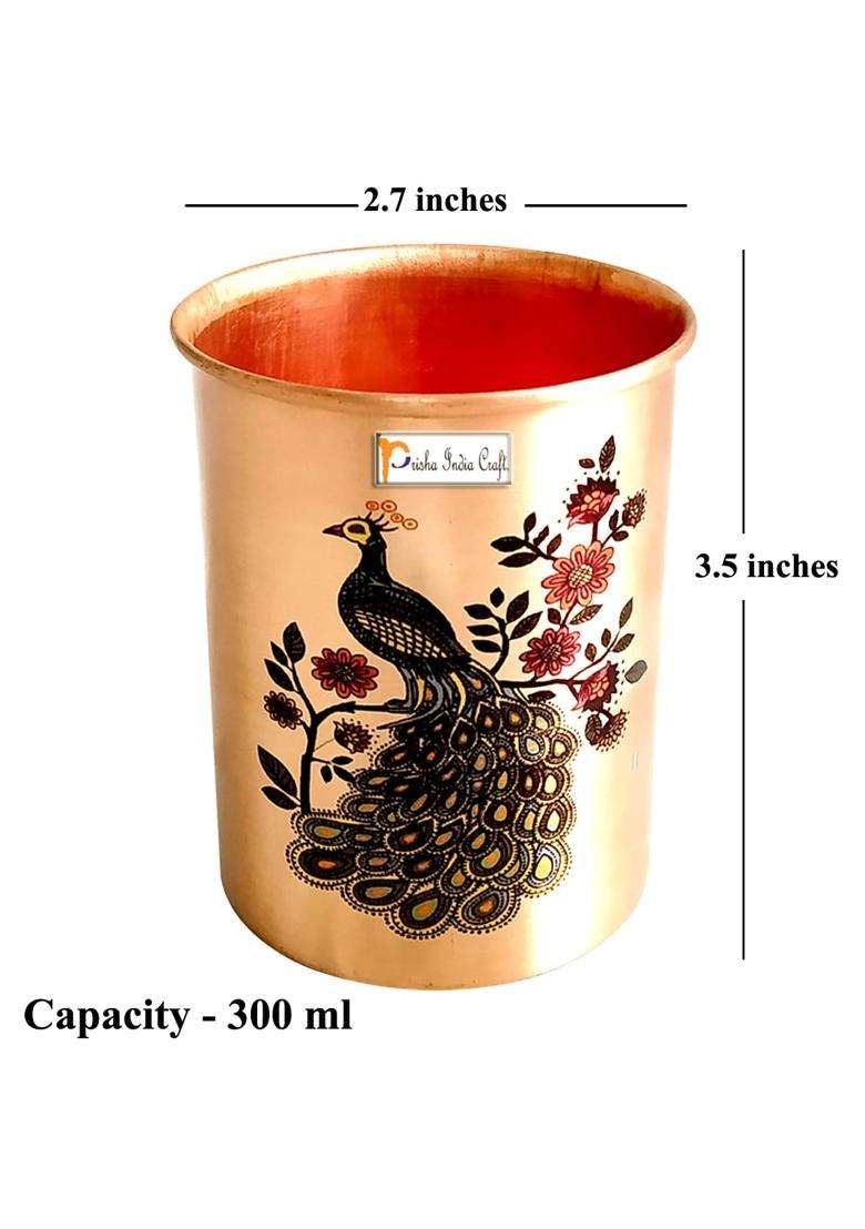 Prisha India Craft Printed Copper Glass Tumbler | 300 ml | 10.1 fl oz | Pack of 2 - Indya