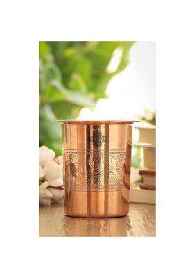 INDIAN ART VILLA Embossed Design Copper Glass Tumbler with Lid | 300 ml | 10.1 fl oz