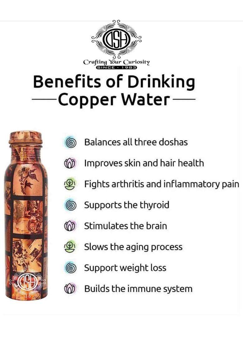 DSH CRAFTING YOUR CURIOSITY DSH Copper Bottles for Printed with Art Work | 1 L | 1.1 Qt - Indya