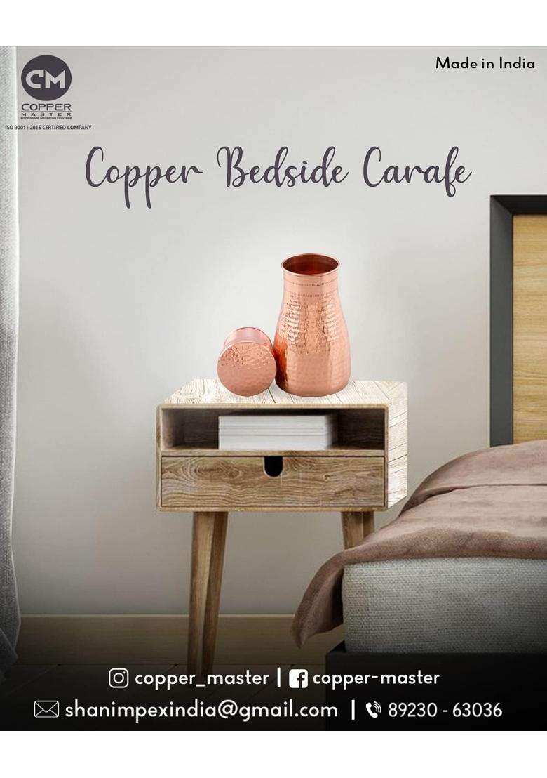 Copper-Master Modern and Stylish Bedside Bedroom Copper Bottle Jar with Pure Copper and Joint | 1 L | 1.1 Qt - Indya