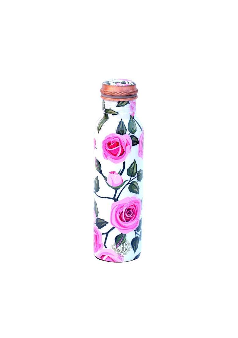 DSH CRAFTING YOUR CURIOSITY DSH Copper Bottles for Printed with Pink Roses Art | 1 L | 1.1 Qt - Indya
