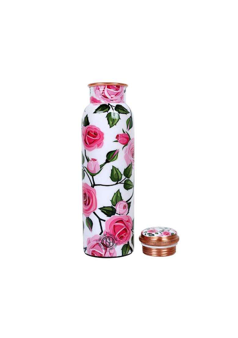 DSH CRAFTING YOUR CURIOSITY DSH Copper Bottles for Printed with Pink Roses Art | 1 L | 1.1 Qt - Indya