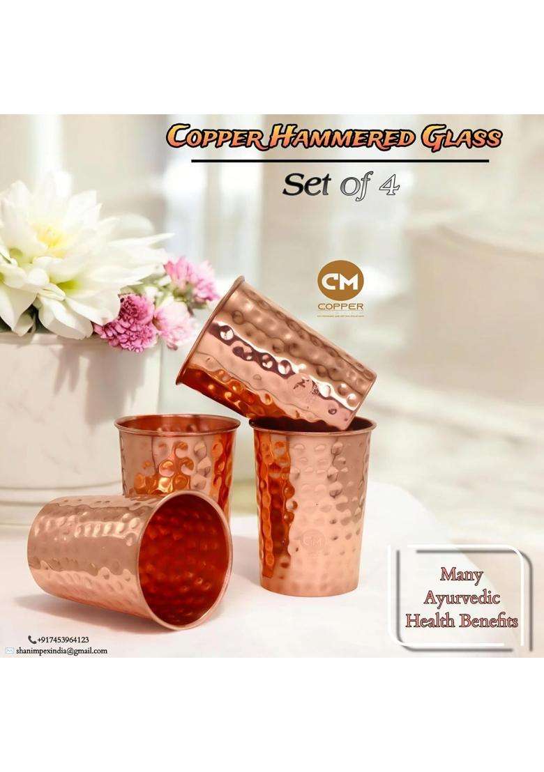 Copper-Master Pure Copper Glass Tumbler | 300 ml | 10.1 fl oz | 4-Piece Set - Indya