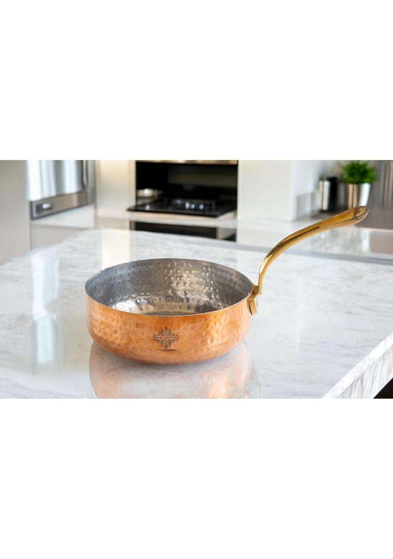 INDIAN ART VILLA Copper Cookware Round Pan with Hammered Design | 0.3 L | 0.3 Qt | 4.4 Inch | Tin Lined Kalai - Indya