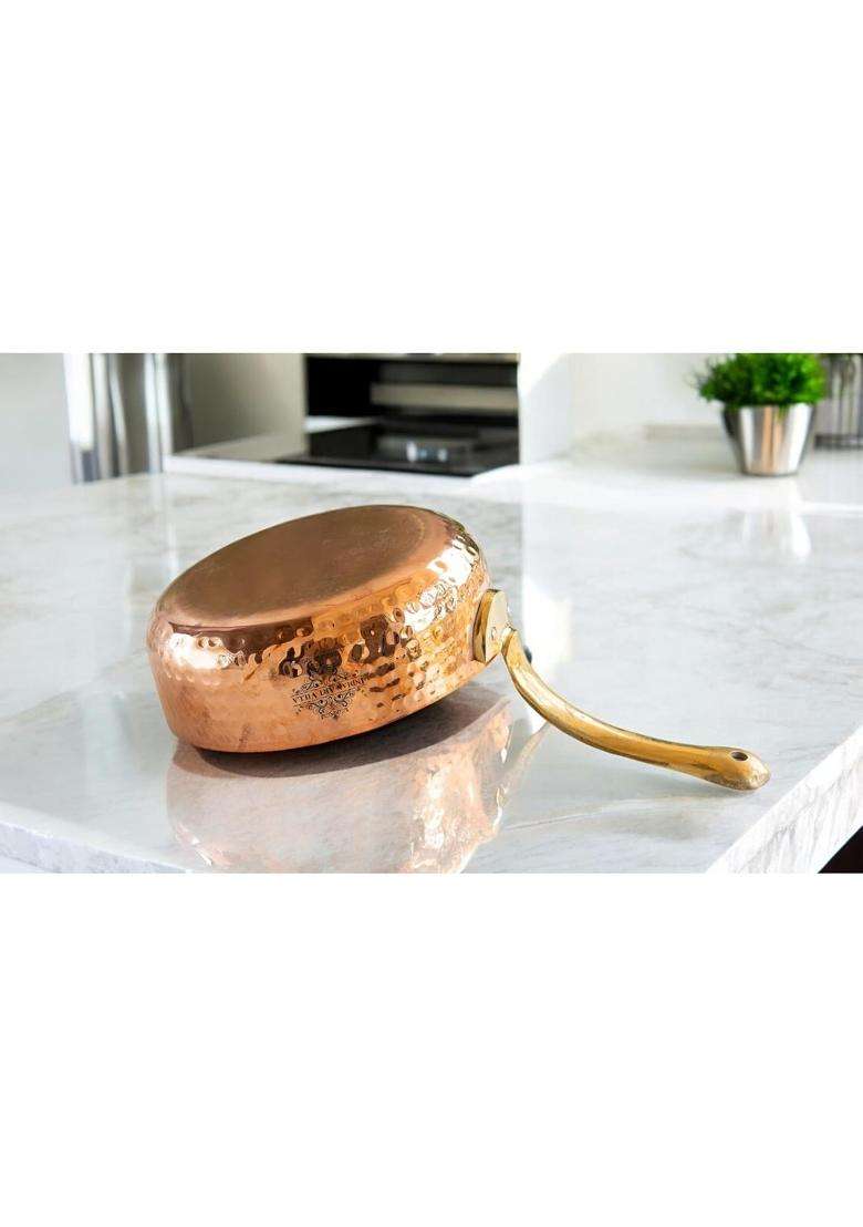 INDIAN ART VILLA Copper Cookware Round Pan with Hammered Design | 0.3 L | 0.3 Qt | 4.4 Inch | Tin Lined Kalai - Indya