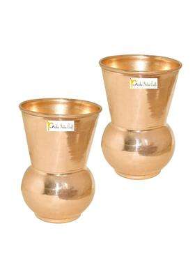Prisha India Craft Pure Copper Muglai Matka Clay Water Pot Glass Tumbler | 350 ml | 11.8 fl oz | 2-Piece Set
