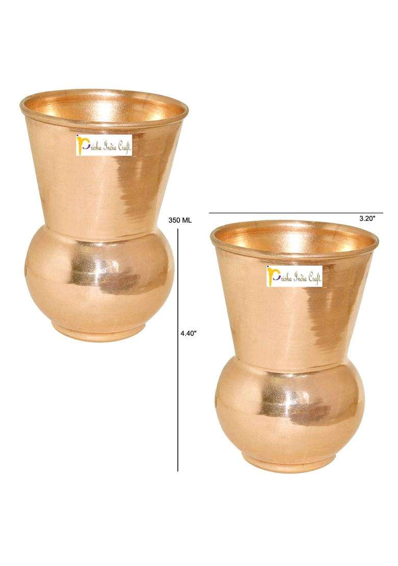 Prisha India Craft Pure Copper Muglai Matka Clay Water Pot Glass Tumbler | 350 ml | 11.8 fl oz | 2-Piece Set - Indya