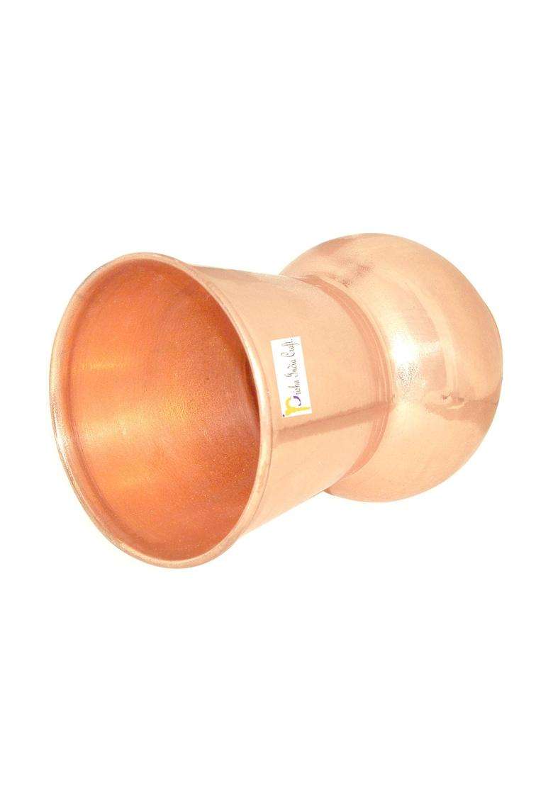 Prisha India Craft Pure Copper Muglai Matka Clay Water Pot Glass Tumbler | 350 ml | 11.8 fl oz | 2-Piece Set - Indya