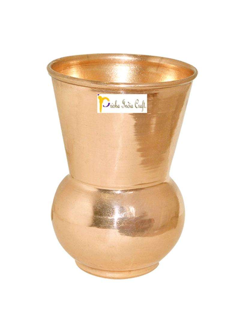Prisha India Craft Pure Copper Muglai Matka Clay Water Pot Glass Tumbler | 350 ml | 11.8 fl oz | 2-Piece Set - Indya