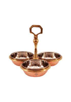 INDIAN ART VILLA Handmade Steel Copper 3 Compartment Condiment Pickle Dry Fruit Bowl Set | 250 ml | 8.5 fl oz