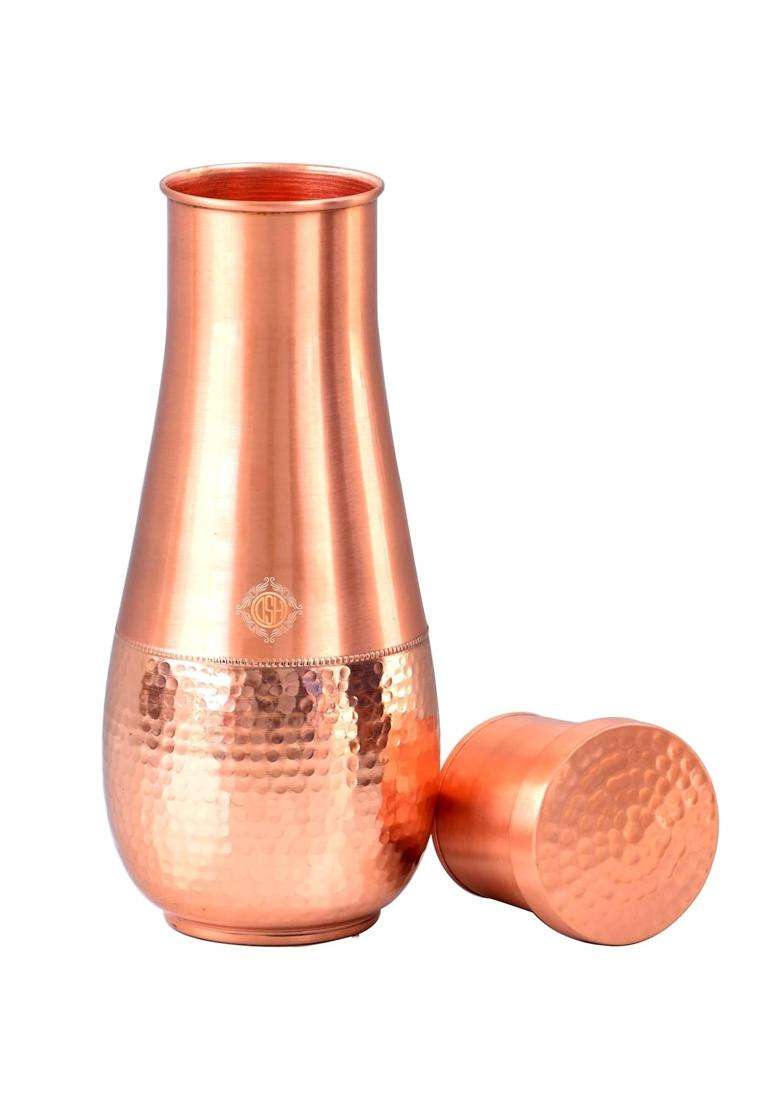DSH CRAFTING YOUR CURIOSITY DSH Pure Copper Designer Water Pot with Lid Handmade Bottle and Carafe for Water - Indya