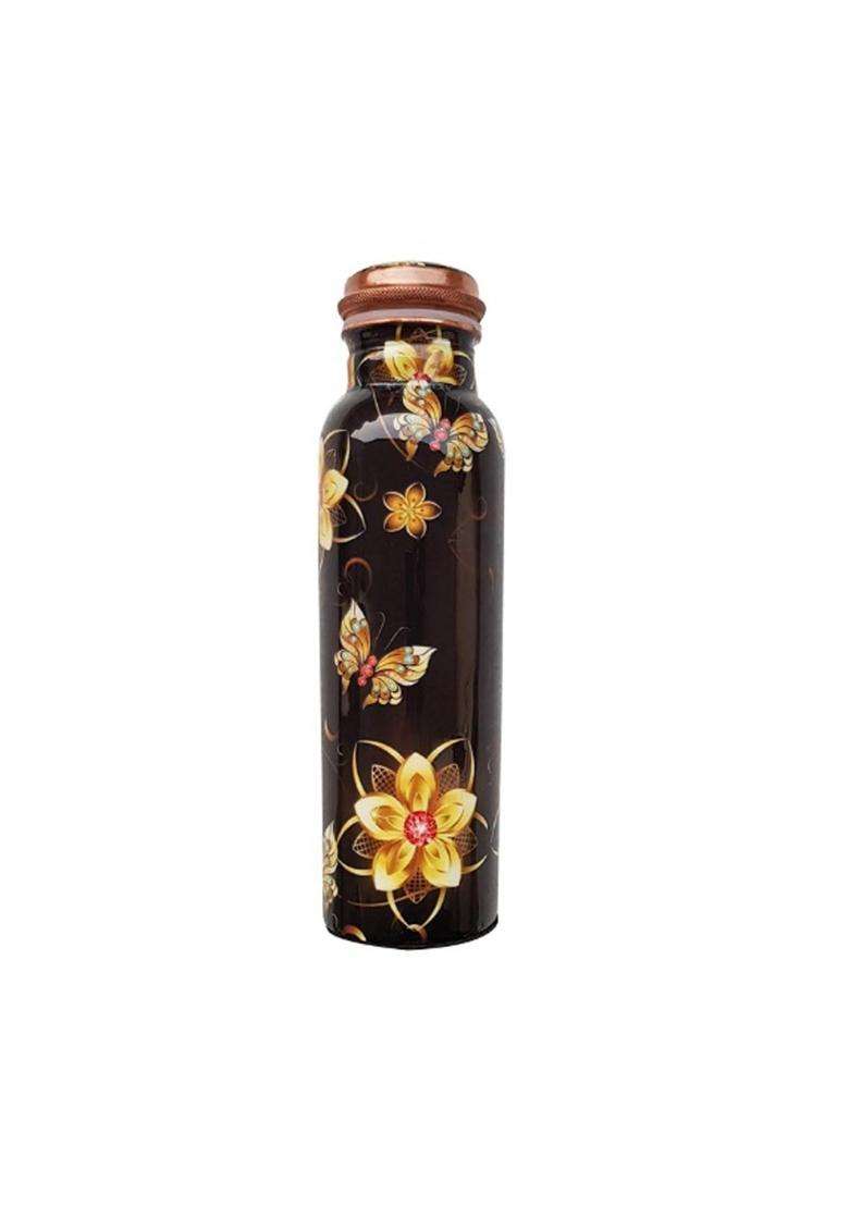 DSH CRAFTING YOUR CURIOSITY Copper Bottle Black for Water Printed Design with Butterfly | 1 L | 1.1 Qt - Indya