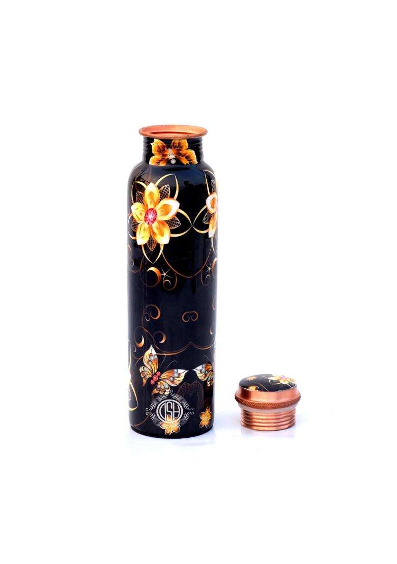 DSH CRAFTING YOUR CURIOSITY Copper Bottle Black for Water Printed Design with Butterfly | 1 L | 1.1 Qt - Indya