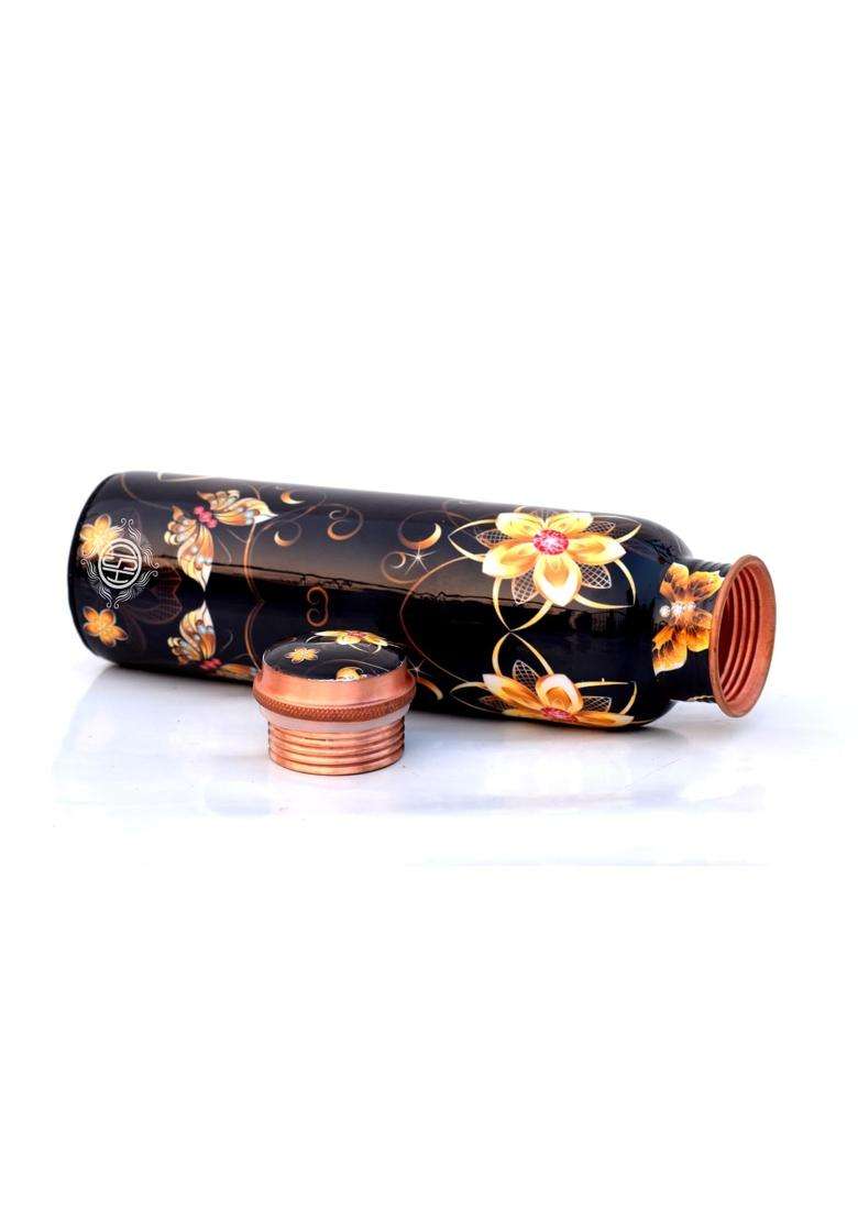 DSH CRAFTING YOUR CURIOSITY Copper Bottle Black for Water Printed Design with Butterfly | 1 L | 1.1 Qt - Indya