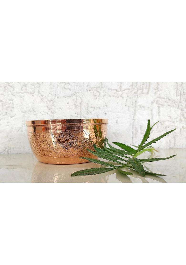 INDIAN ART VILLA Pure Copper Embossed Design Bowl Katori | 200 ml | 6.8 fl oz - Indya