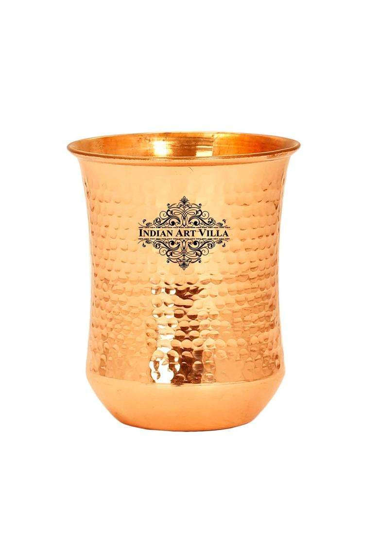 INDIAN ART VILLA Copper Hammered and Smooth Design Glass | 310 ml | 10.5 fl oz - Indya