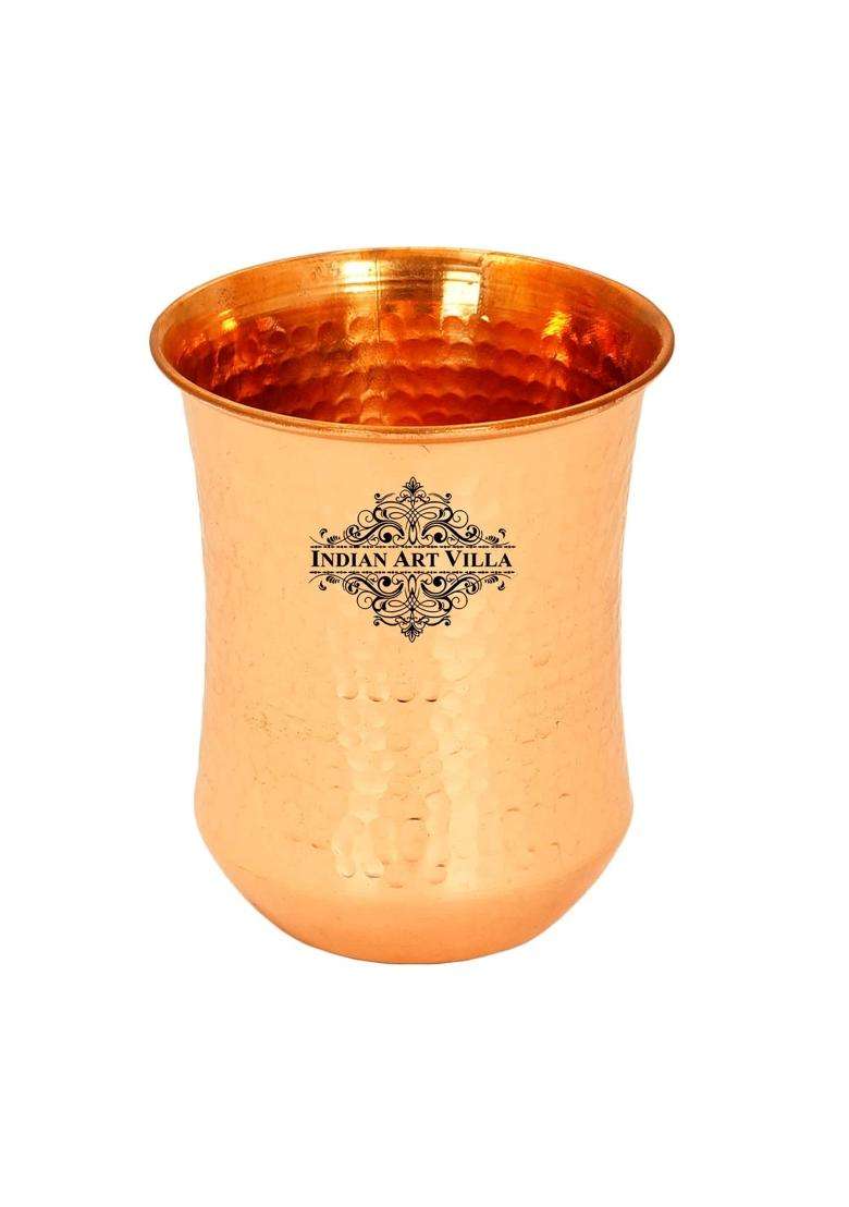 INDIAN ART VILLA Copper Hammered and Smooth Design Glass | 310 ml | 10.5 fl oz - Indya