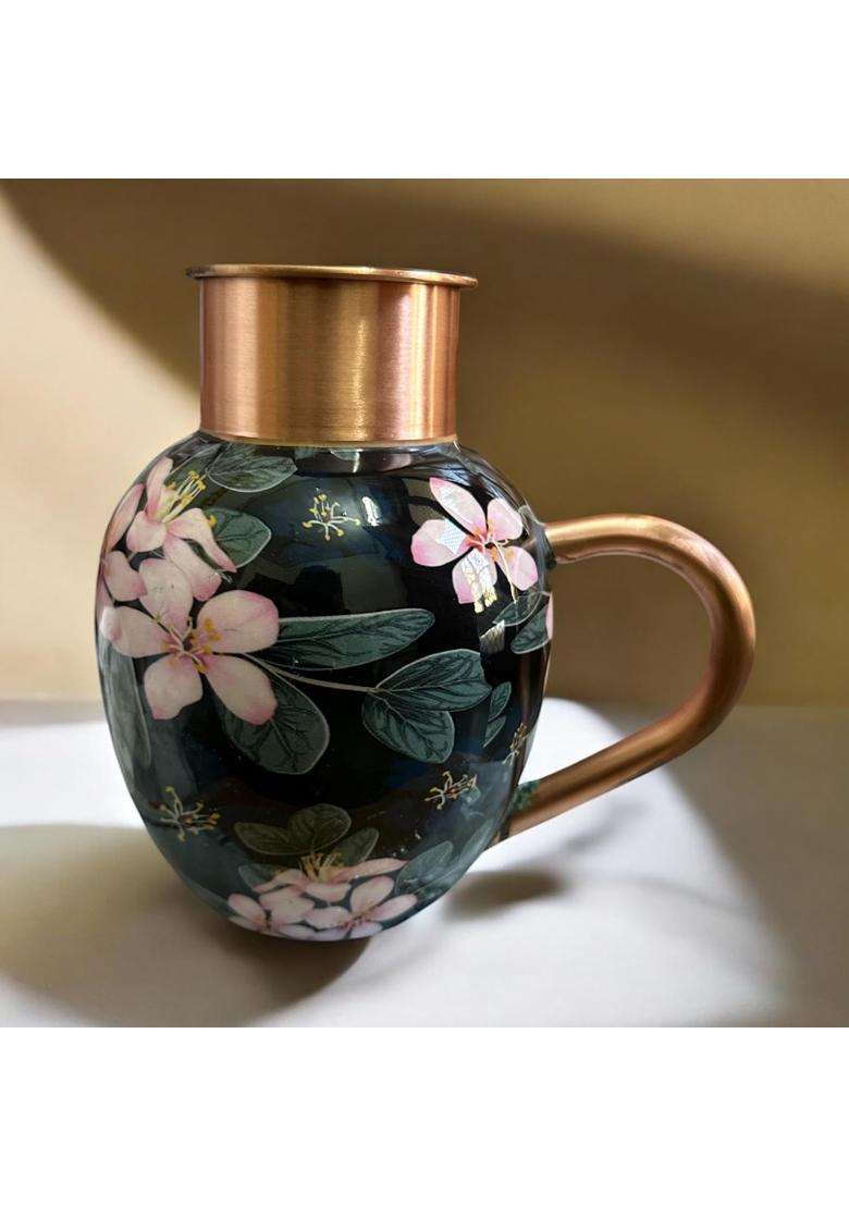 KITCHEN NEXT Floral Galore Royal Surai Design Copper Jug Pitcher | 1.5 L | 1.6 Qt - Indya