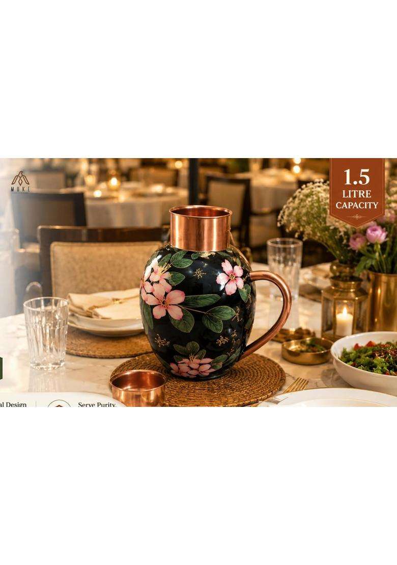 KITCHEN NEXT Floral Galore Royal Surai Design Copper Jug Pitcher | 1.5 L | 1.6 Qt - Indya