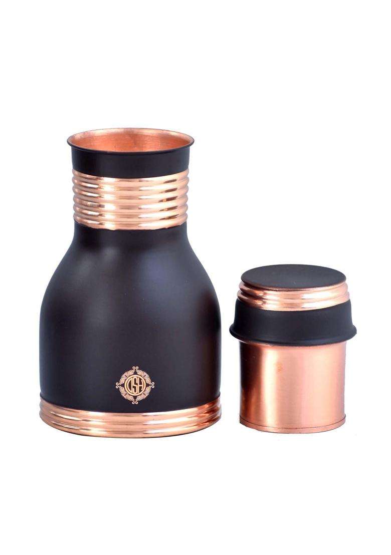 DSH CRAFTING YOUR CURIOSITY DSH Copper Bedroom Bottle Bedside Carafe with Inbuilt Glass Storage and Serving - Indya