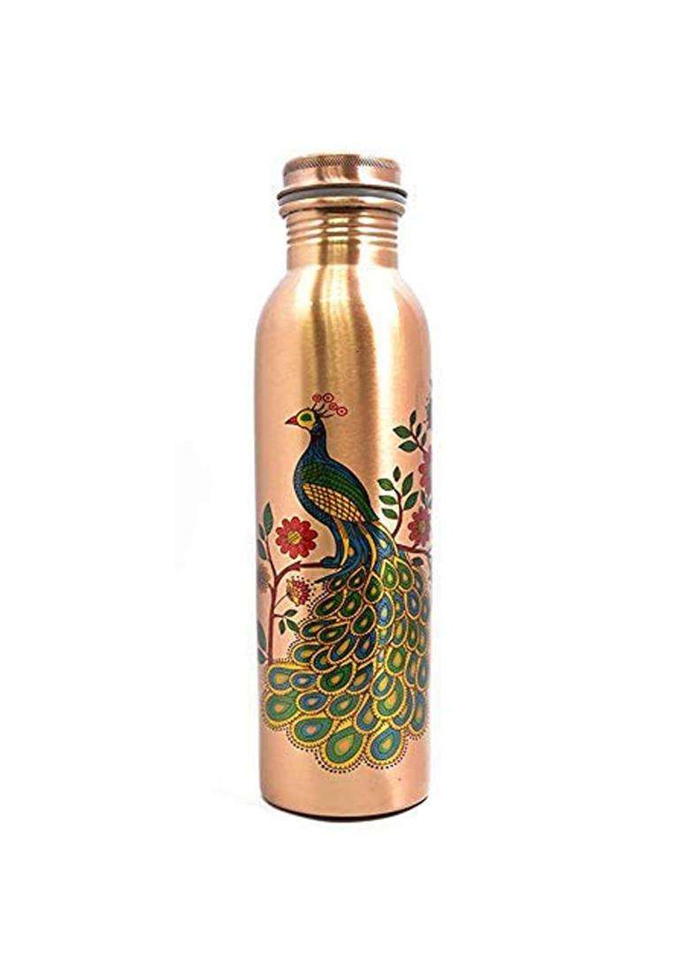 Prisha India Craft Pure Copper Bottle Digital Printed | 1000 ml | 33.8 fl oz - Indya