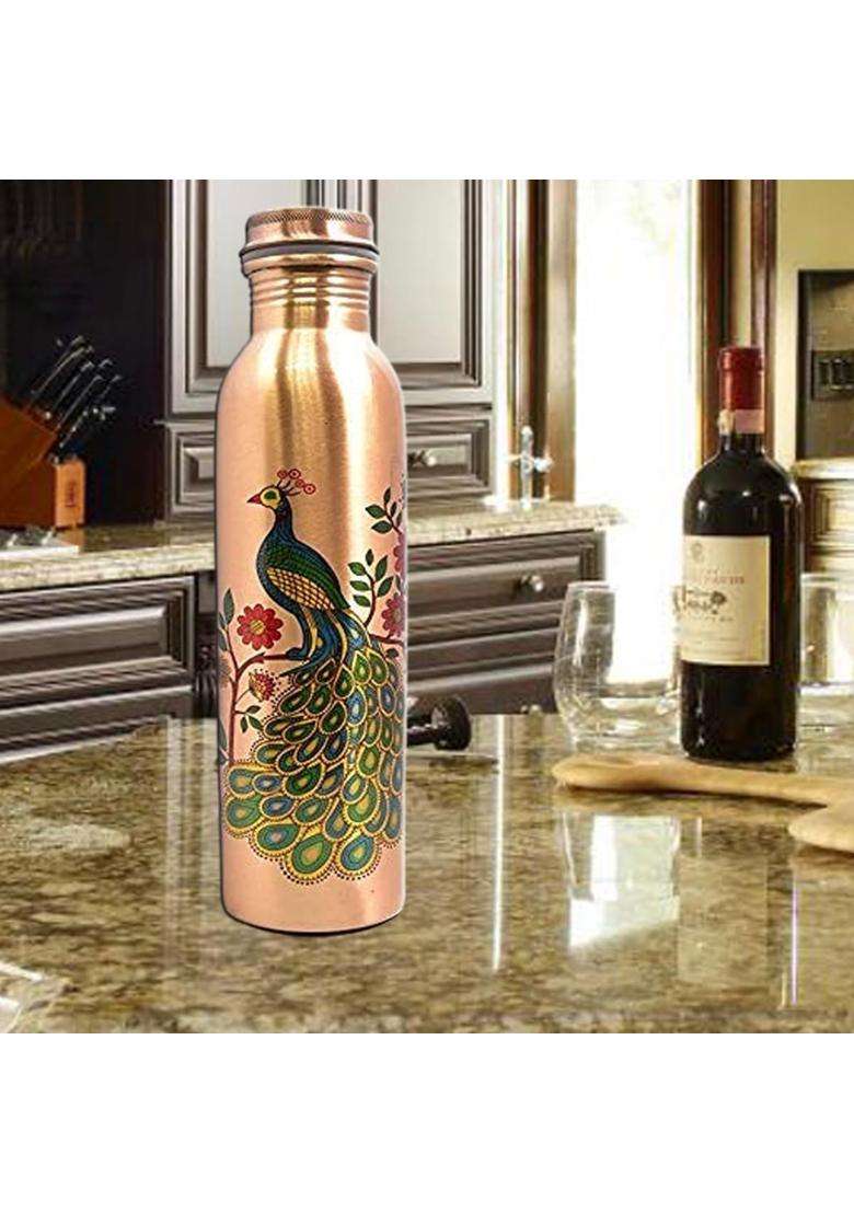 Prisha India Craft Pure Copper Bottle Digital Printed | 1000 ml | 33.8 fl oz - Indya