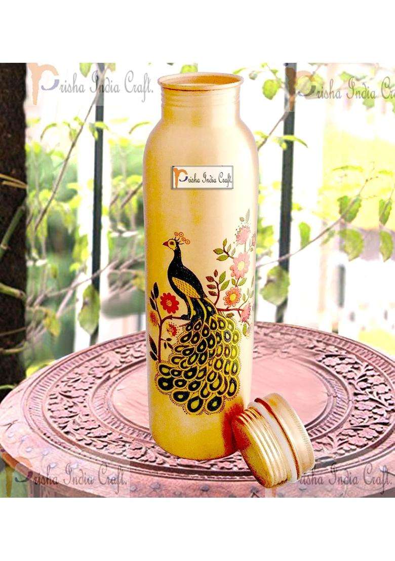 Prisha India Craft Pure Copper Bottle Digital Printed | 1000 ml | 33.8 fl oz - Indya