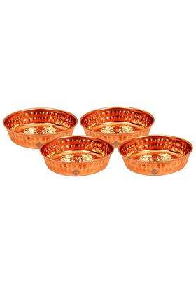 INDIAN ART VILLA Hammered Copper Rice Plate | 150 ml | 5.1 fl oz | 4-Piece Set