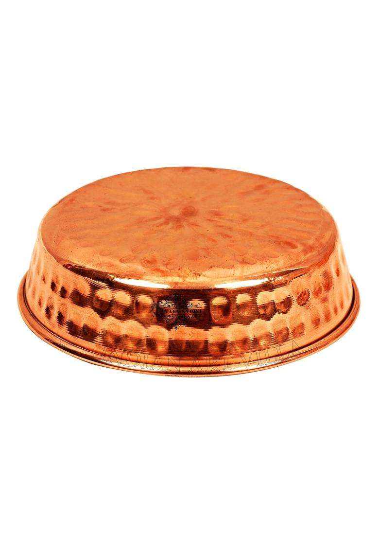 INDIAN ART VILLA Hammered Copper Rice Plate | 150 ml | 5.1 fl oz | 4-Piece Set - Indya