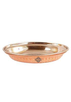 INDIAN ART VILLA Oval Steel Copper Platter Plate | 400 ml | 13.5 fl oz