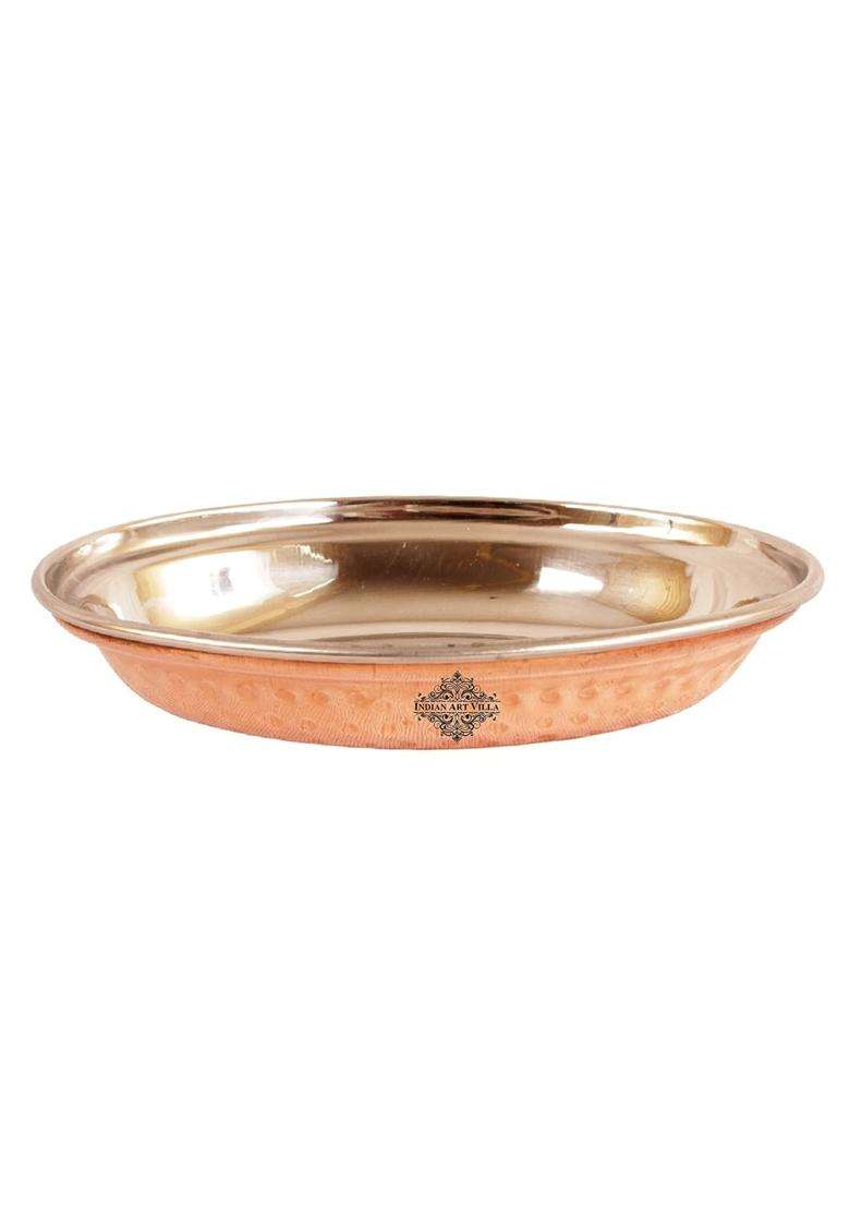 INDIAN ART VILLA Oval Steel Copper Platter Plate | 400 ml | 13.5 fl oz - Indya