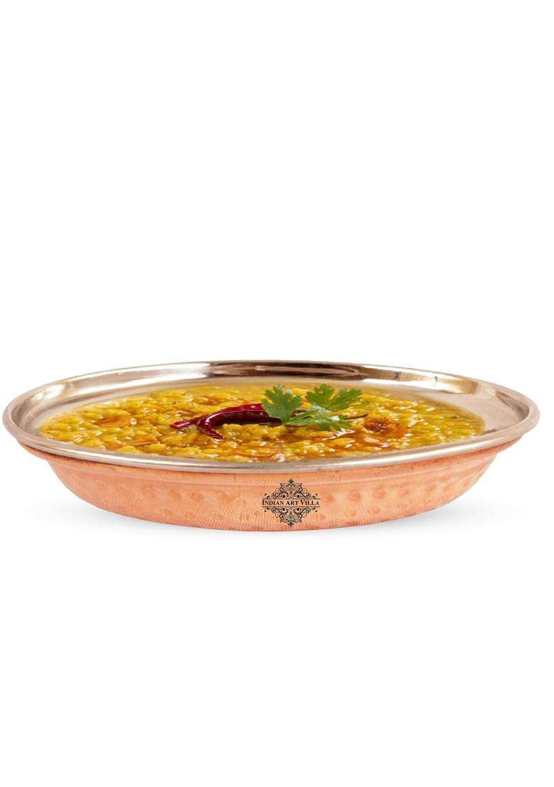 INDIAN ART VILLA Oval Steel Copper Platter Plate | 400 ml | 13.5 fl oz - Indya